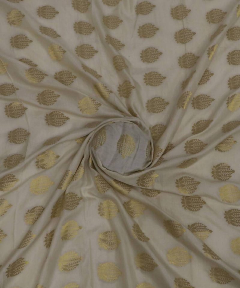 Banarasi Pure Handloom Munga Silk Fabric in Almond Cream 1
