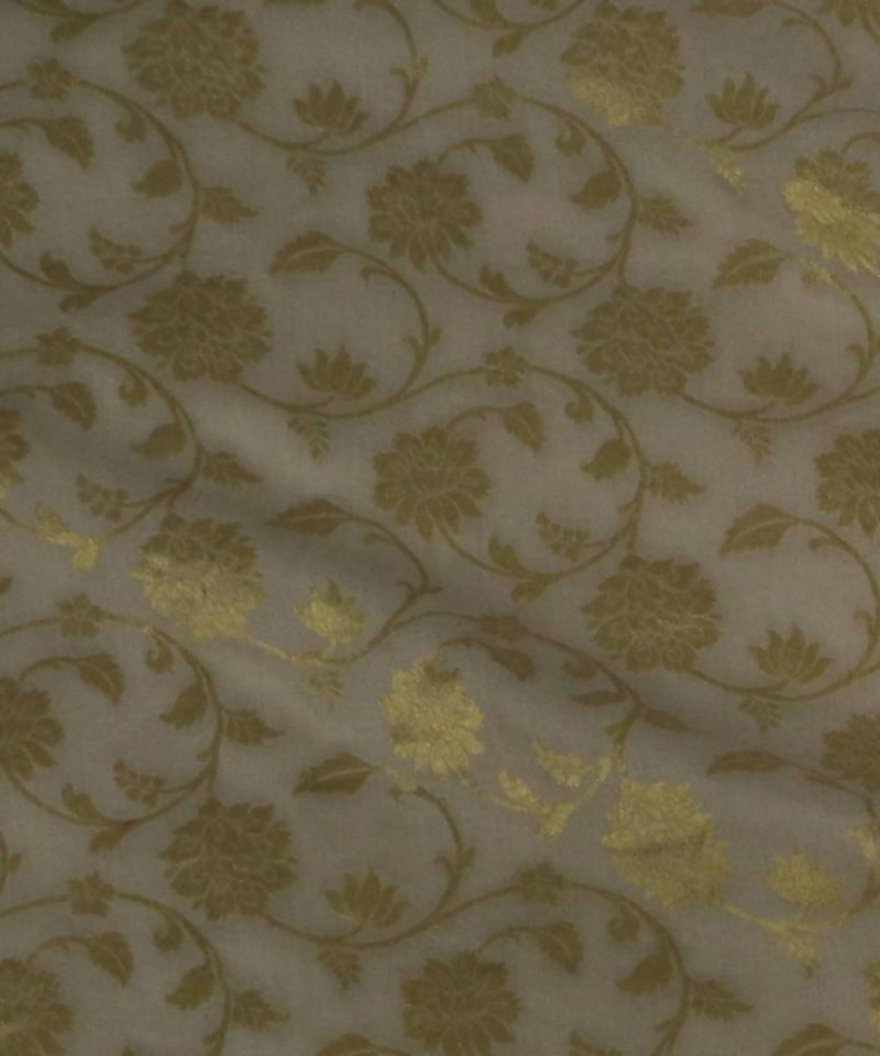 Banarasi Pure Handloom Munga Silk Fabric in Dark Beige 2