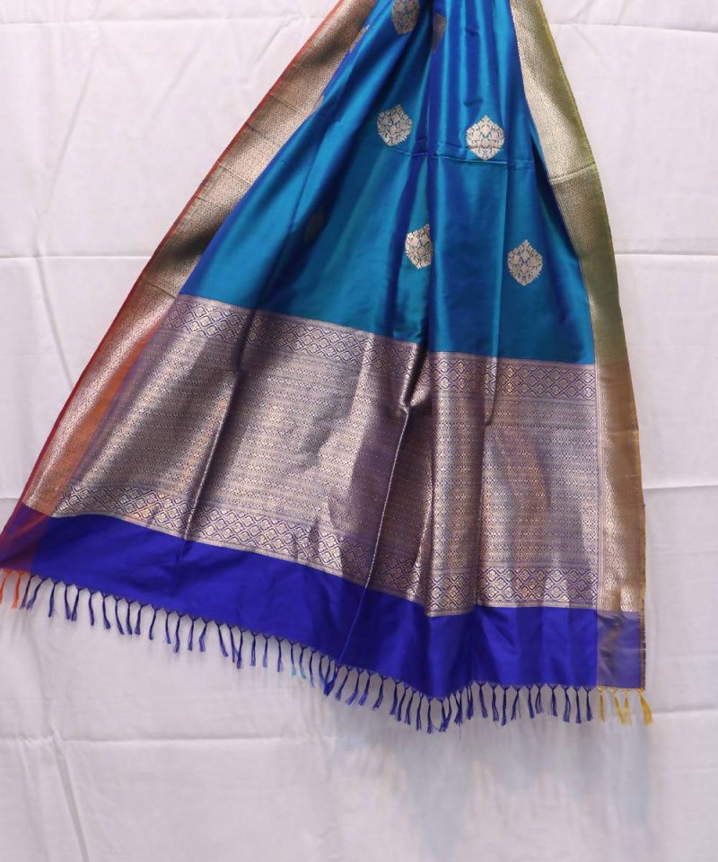 Woven Banarasi Handloom Pure Katan Silk Dupatta in Sky Blue 1