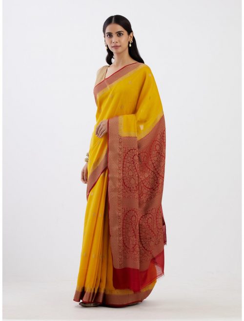 Pure Muga Silk Banarasi Saree in Yellow 9