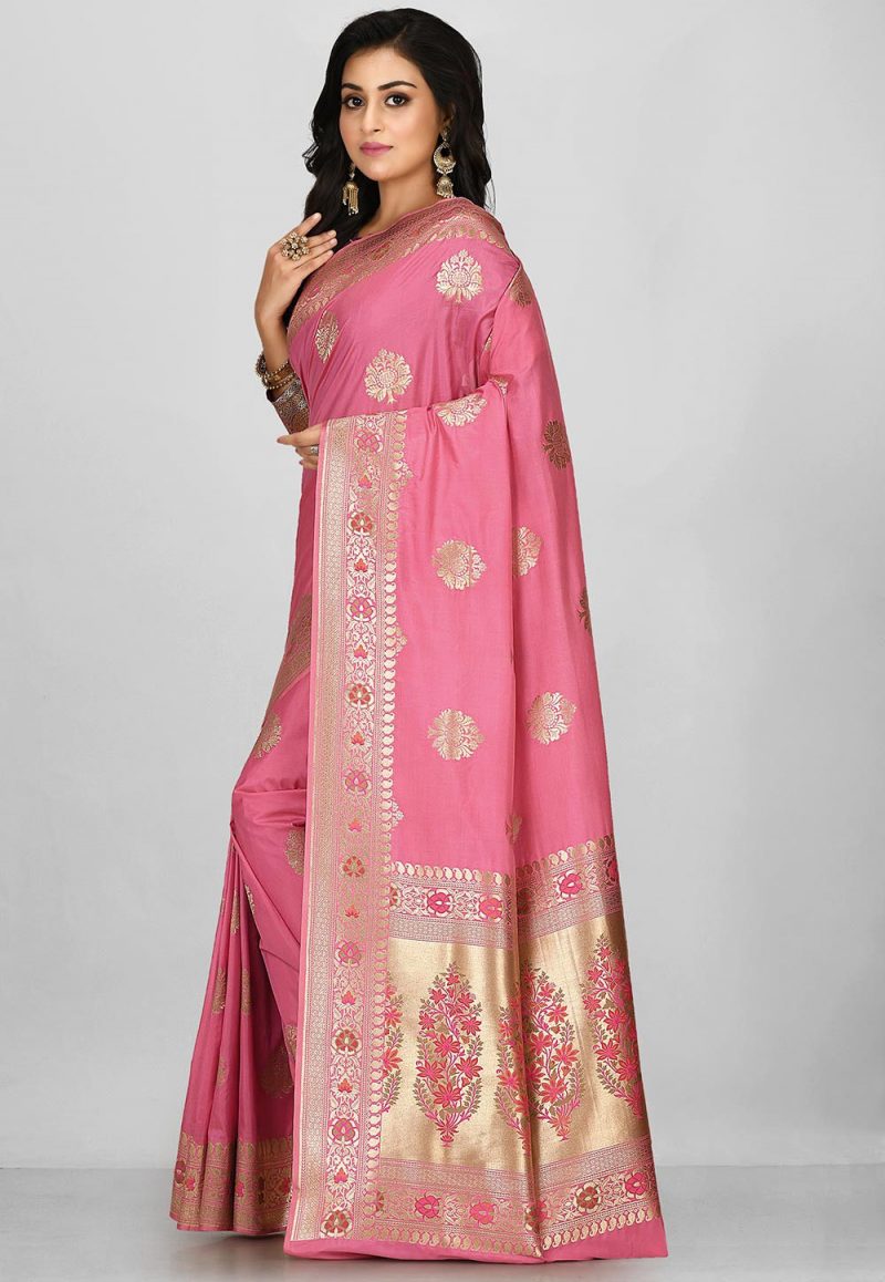 Woven Banarasi Silk Saree in Pink 2