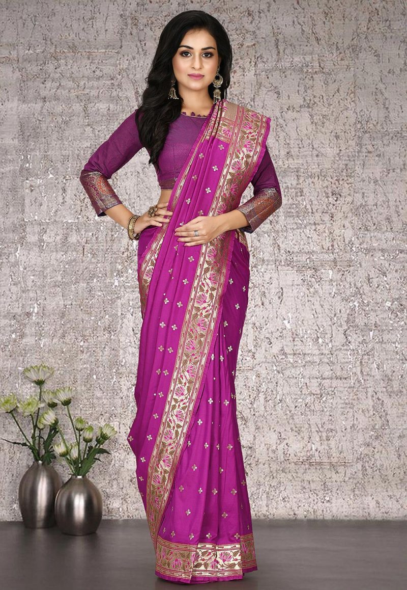 Woven Banarasi Silk Saree in Purple 1