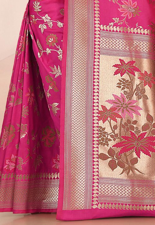 Woven Banarasi Silk Saree in Fuchsia 6