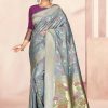 Woven Banarasi Silk Saree in Grey 10