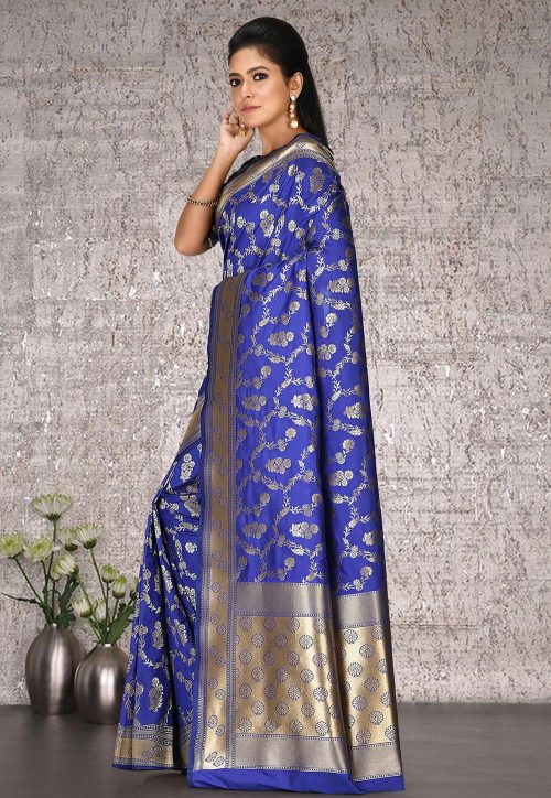 Woven Banarasi Silk Saree in Dark Blue 5