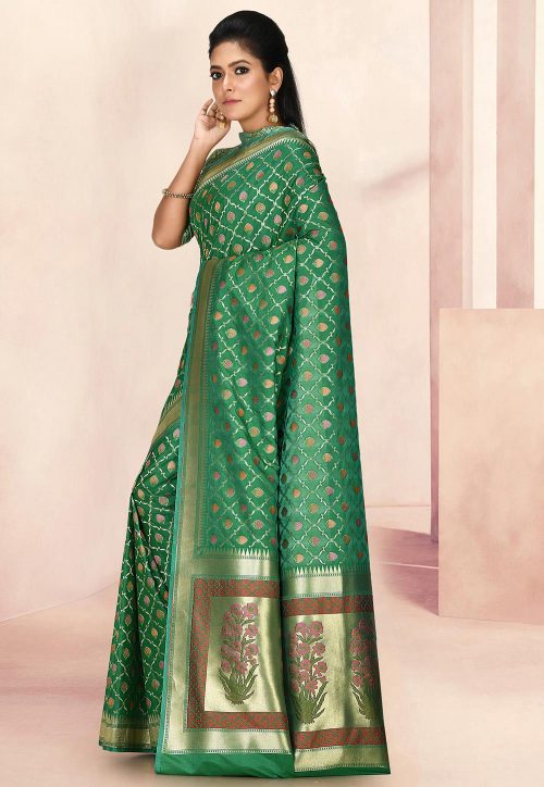 Woven Banarasi Silk Saree in Green 5
