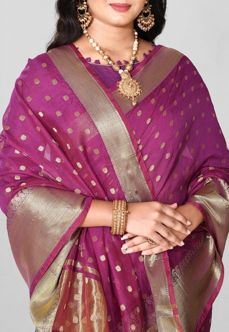 Woven Banarasi Cotton Silk Saree in Magenta 3