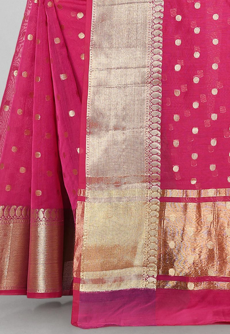 Woven Banarasi Cotton Silk Saree in Fuchsia 4
