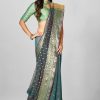 Woven Banarasi Cotton Silk Saree in Dark Teal Green 12