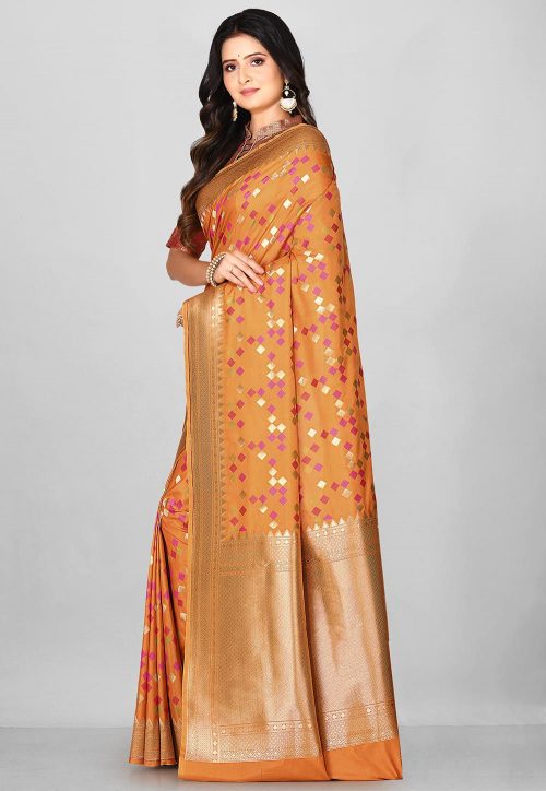 Woven Banarasi Silk Saree in Dark Mustard 6