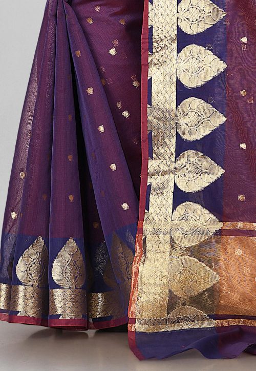 Woven Banarasi Cotton Silk Saree in Violet 8