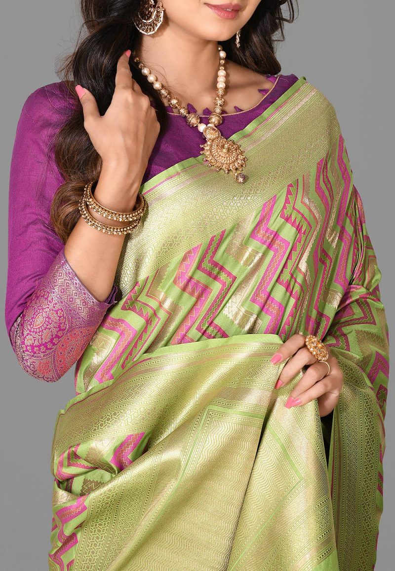 Woven Banarasi Silk Saree in Light Green 3