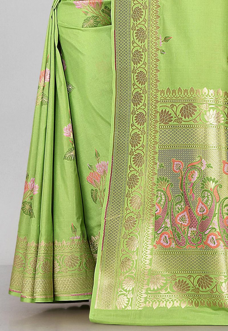 Woven Banarasi Silk Saree in Light Green 4