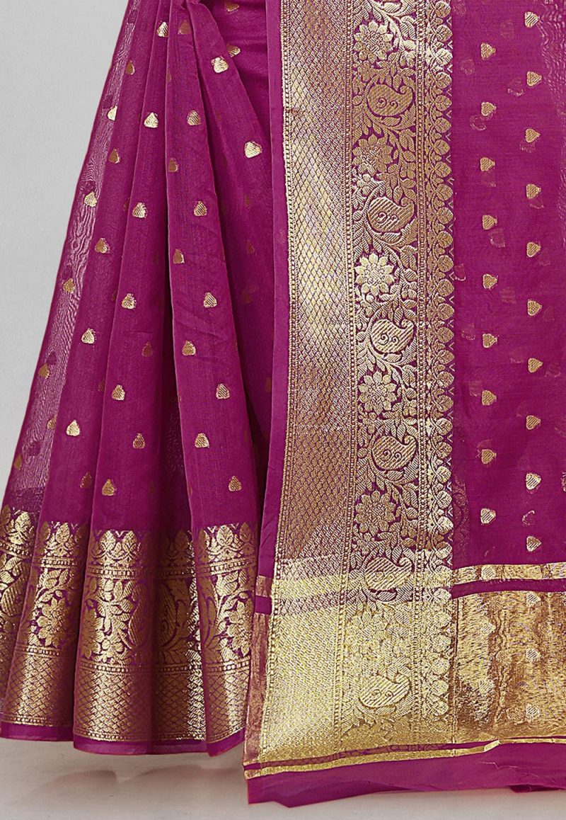 Woven Banarasi Cotton Silk Saree in Purple 4