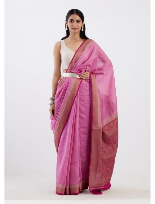 Pure Muga Silk Banarasi Saree in Pink 8