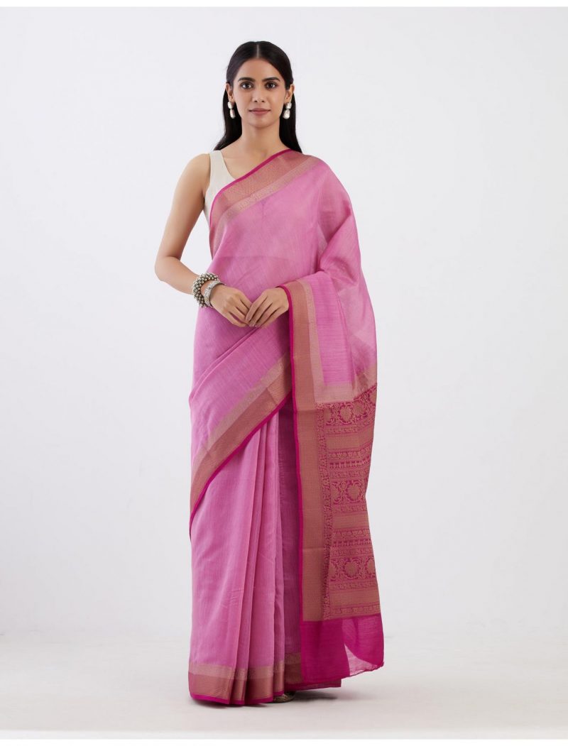 Pure Muga Silk Banarasi Saree in Pink 1